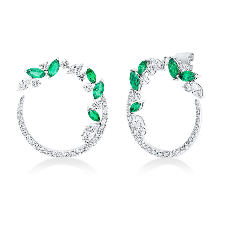 Creolen mit Smaragd  aus 750/-18 Karat Weißgold mit 76 Diamanten 3