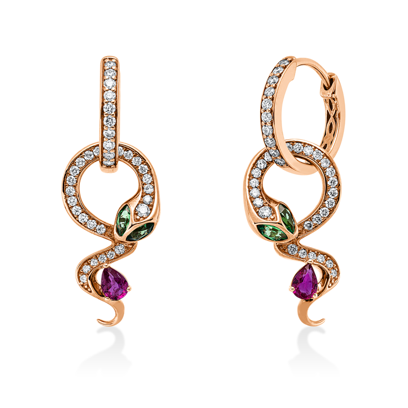 Ohrschmuck mit Rubin  aus 750/-18 Karat Rotgold mit 72 Diamanten 0