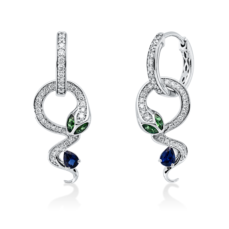 Ohrschmuck mit Tsavorith  aus 750/-18 Karat Weißgold mit 72 Diamanten 0