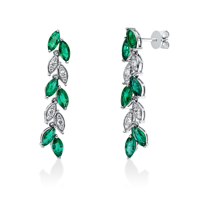 Ohrschmuck mit Smaragd  aus 750/-18 Karat Weißgold mit 24 Diamanten 0