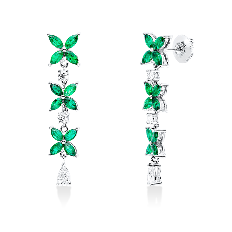 Ohrschmuck mit Smaragd  aus 750/-18 Karat Weißgold mit 6 Diamanten 0