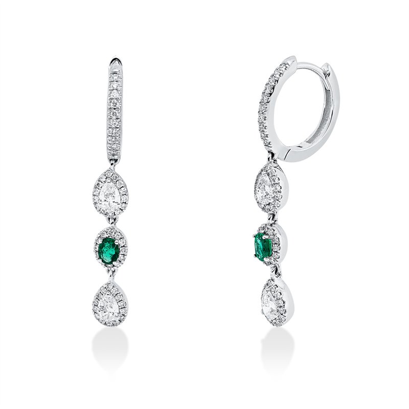 Ohrschmuck mit Smaragd  aus 750/-18 Karat Weißgold mit 104 Diamanten 0