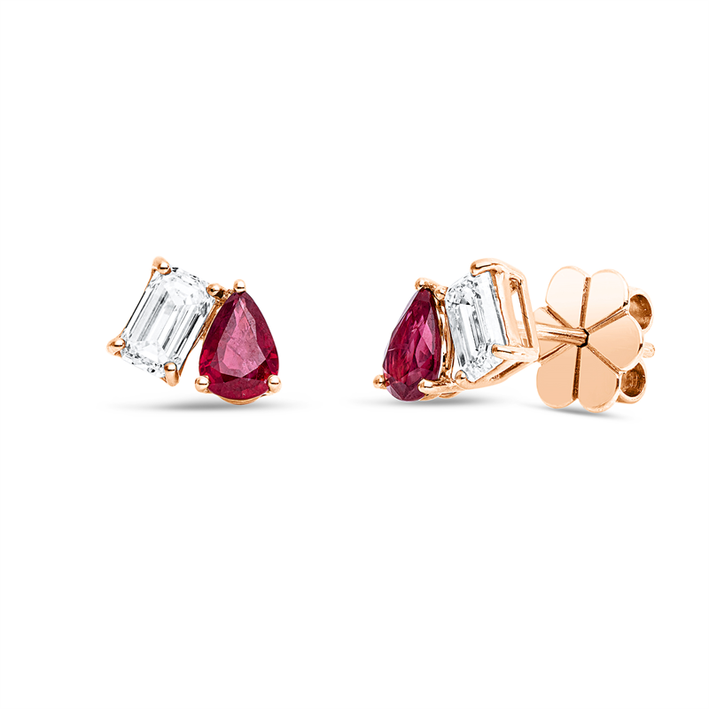 Ohrstecker mit Rubin  aus 750/-18 Karat Rotgold mit 2 Diamanten 1