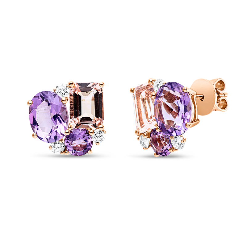 Ohrstecker mit Morganit  aus 750/-18 Karat Rotgold mit 6 Diamanten 0