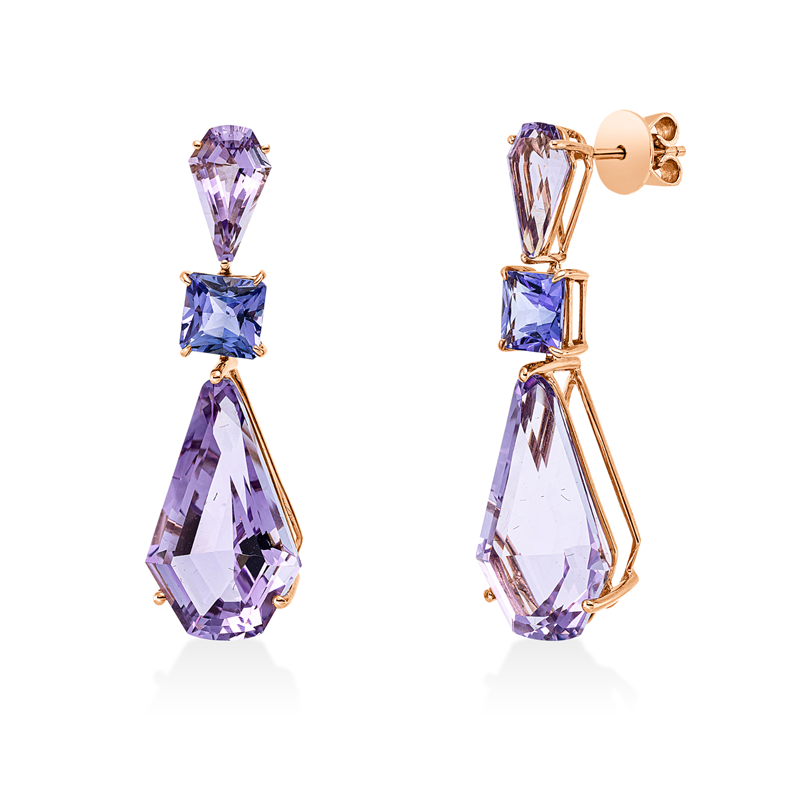 Ohrschmuck mit Amethyst  aus 750/-18 Karat Rotgold  