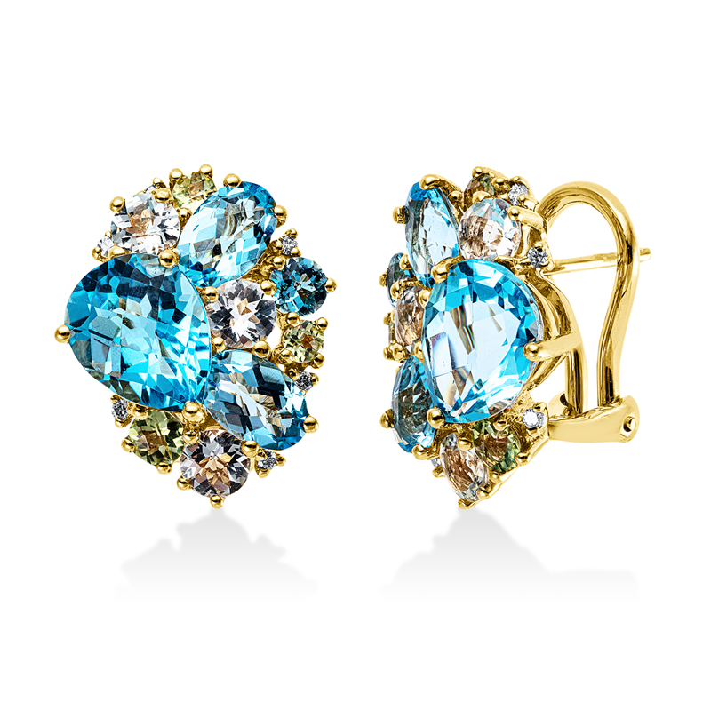 Creolen mit Peridot  aus 750/-18 Karat Gelbgold mit 12 Diamanten 0