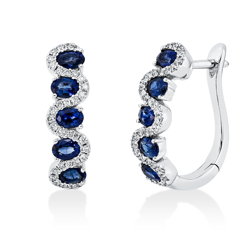 Ohrschmuck mit Saphir  aus 750/-18 Karat Weißgold mit 66 Diamanten 0