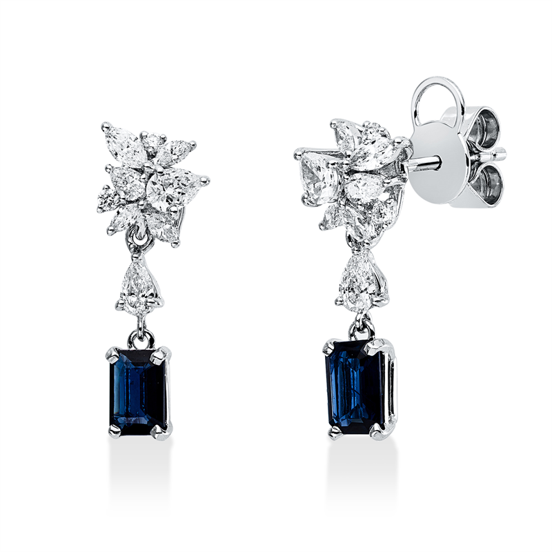 Ohrschmuck mit Saphir  aus 750/-18 Karat Weißgold mit 18 Diamanten 0