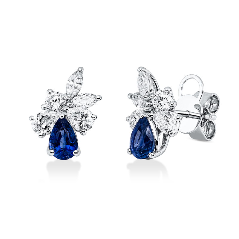 Ohrstecker mit Saphir  aus 750/-18 Karat Weißgold mit 10 Diamanten 1