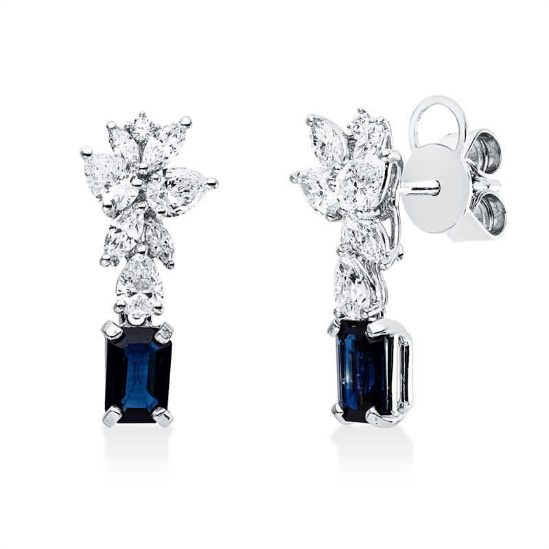 Ohrschmuck mit Saphir  aus 750/-18 Karat Weißgold mit 16 Diamanten 1