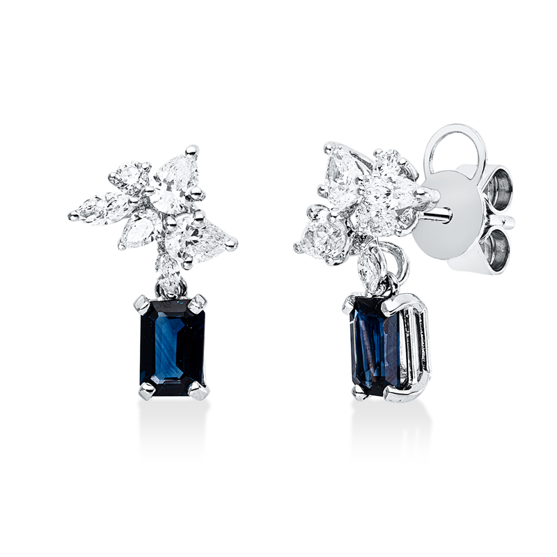 Ohrschmuck mit Saphir  aus 750/-18 Karat Weißgold mit 12 Diamanten 0