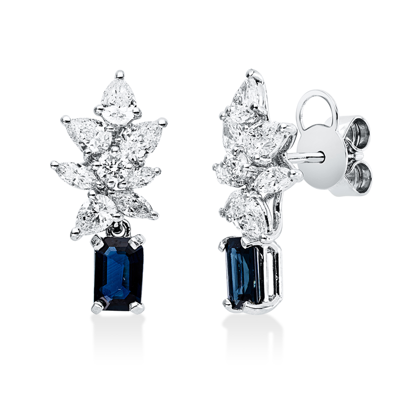 Ohrschmuck mit Saphir  aus 750/-18 Karat Weißgold mit 16 Diamanten 1