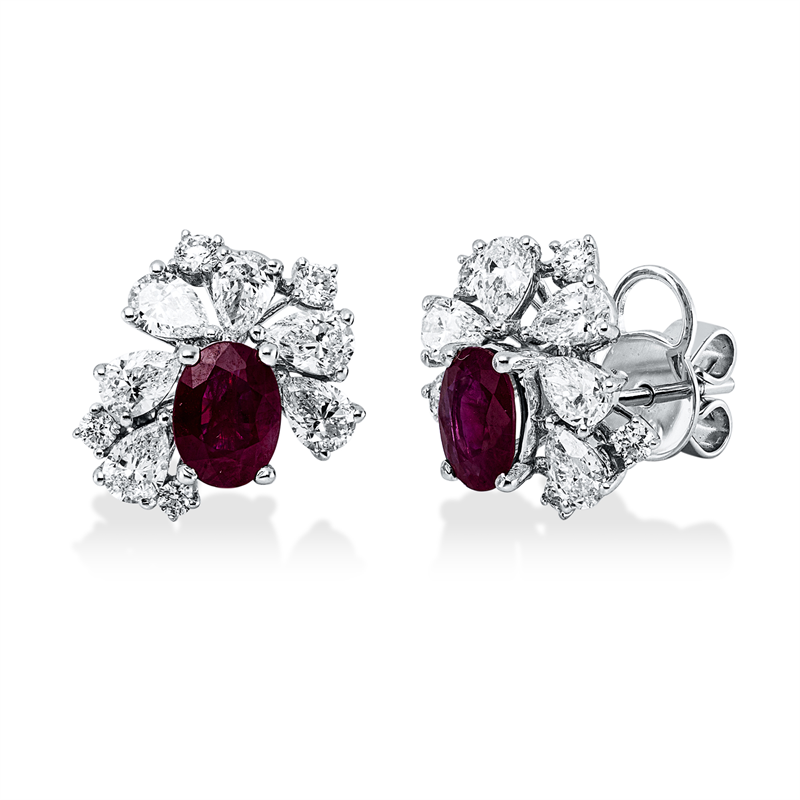 Ohrstecker mit Rubin  aus 750/-18 Karat Weißgold mit 20 Diamanten 2