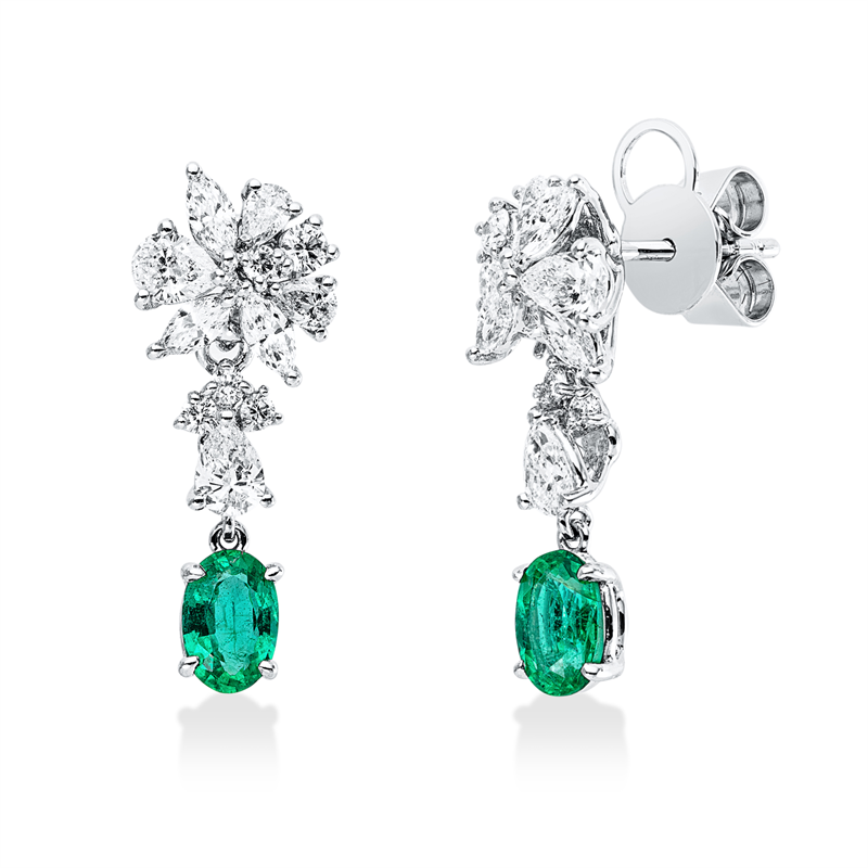 Ohrschmuck mit Smaragd  aus 750/-18 Karat Weißgold mit 24 Diamanten 1