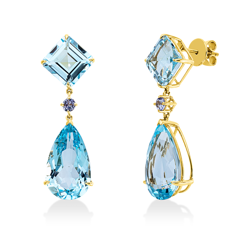 Ohrschmuck mit Tansanit  aus 750/-18 Karat Gelbgold  