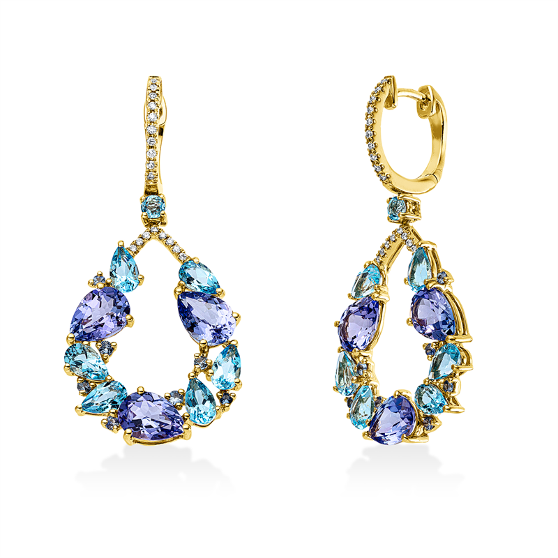 Ohrschmuck mit Saphir  aus 750/-18 Karat Gelbgold mit 36 Diamanten 0