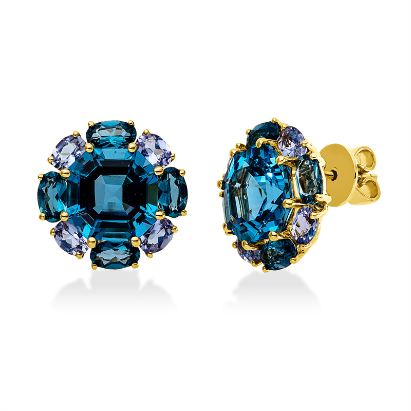 Ohrstecker mit Tansanit  aus 750/-18 Karat Gelbgold  