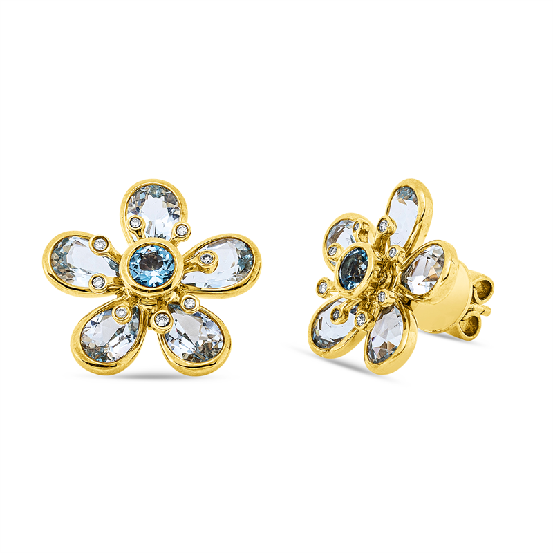 Ohrstecker mit Topas  aus 750/-18 Karat Gelbgold mit 16 Diamanten 0