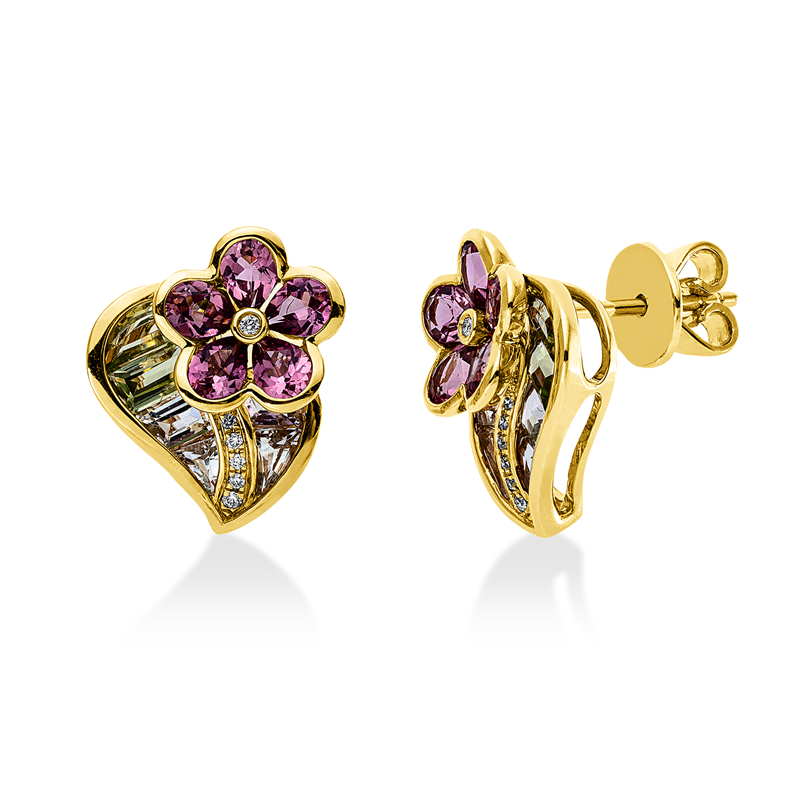 Ohrstecker mit Turmalin  aus 750/-18 Karat Gelbgold mit 14 Diamanten 0