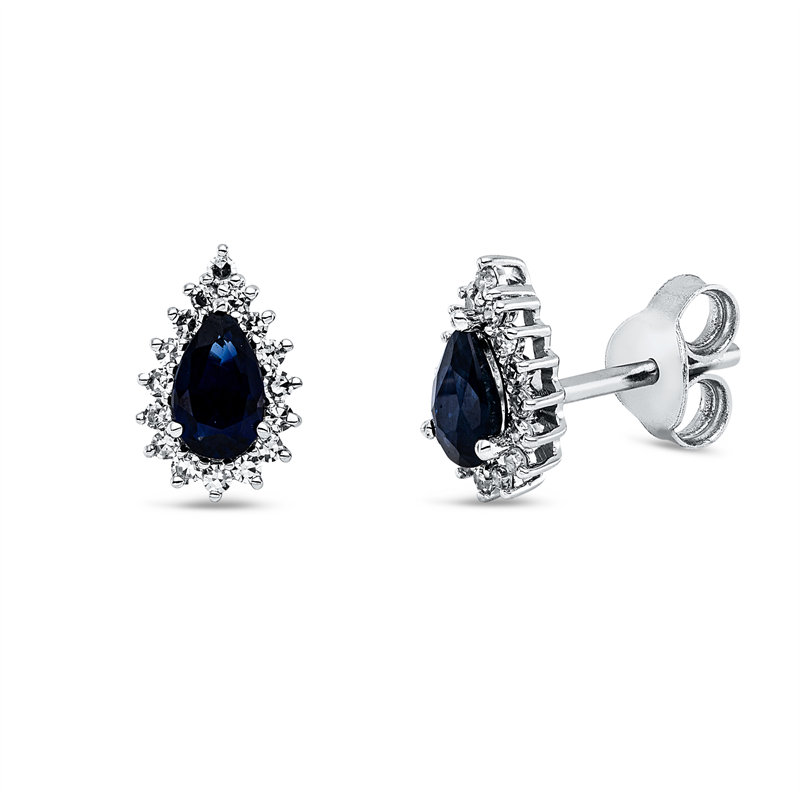 Ohrstecker mit Saphir  aus 750/-18 Karat Weißgold mit 32 Diamanten 0