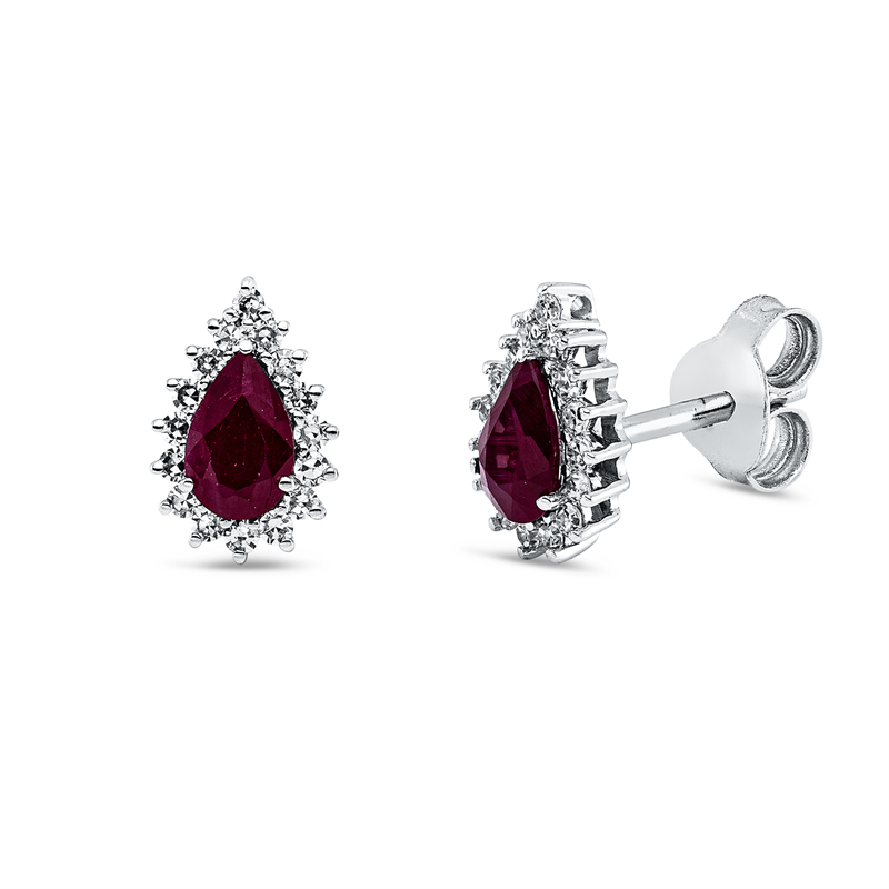 Ohrstecker mit Rubin  aus 750/-18 Karat Weißgold mit 32 Diamanten 0