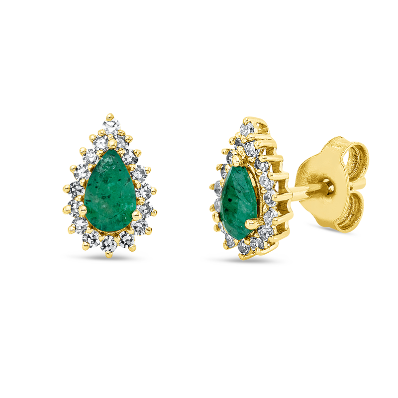 Ohrstecker mit Smaragd  aus 750/-18 Karat Gelbgold mit 32 Diamanten 0
