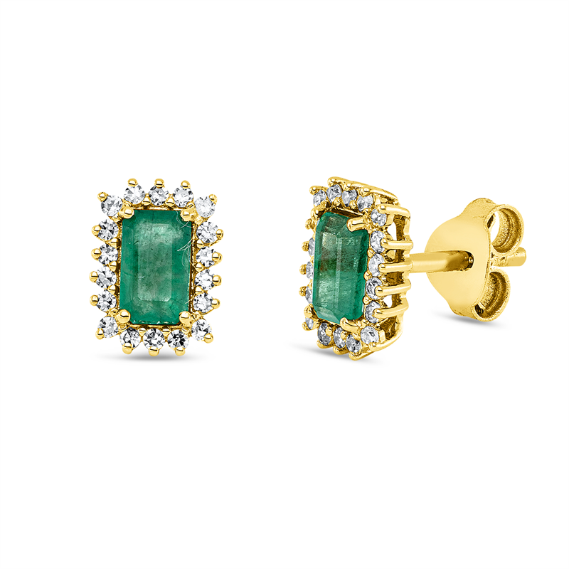 Ohrstecker mit Smaragd  aus 750/-18 Karat Gelbgold mit 36 Diamanten 0