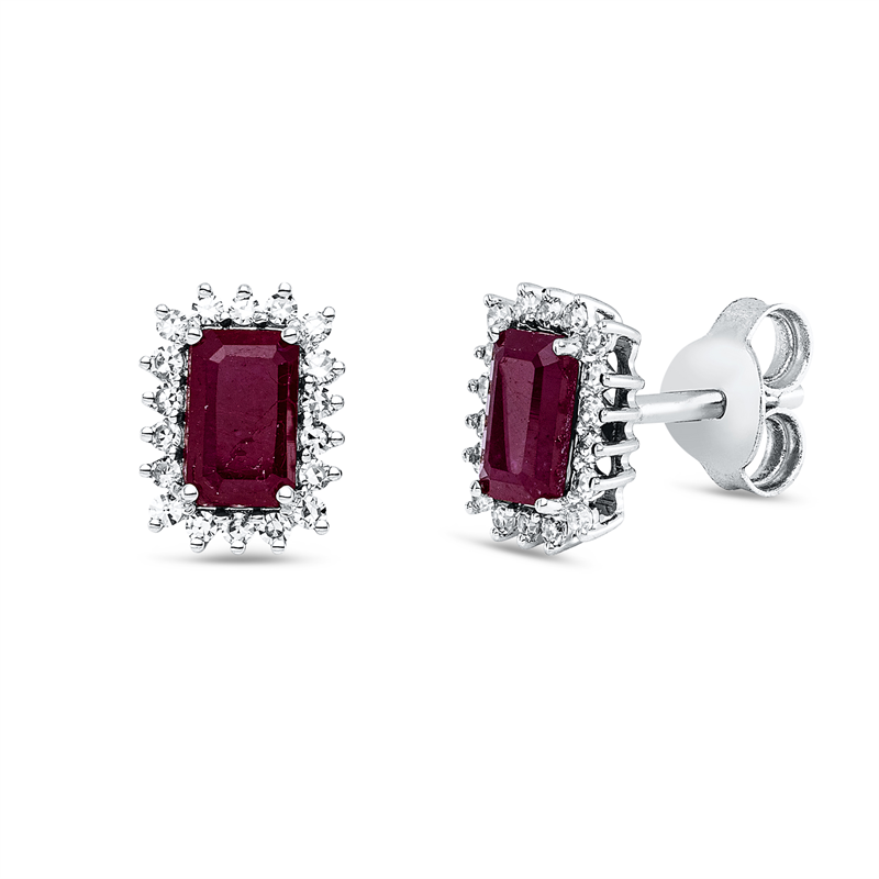 Ohrstecker mit Rubin  aus 750/-18 Karat Weißgold mit 36 Diamanten 0