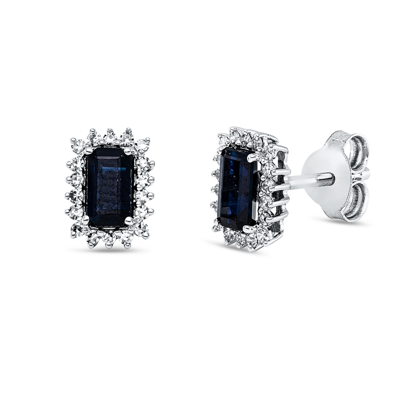 Ohrstecker mit Saphir  aus 750/-18 Karat Weißgold mit 36 Diamanten 0