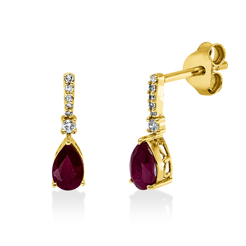 Ohrschmuck mit Rubin  aus 750/-18 Karat Gelbgold mit 12 Diamanten 0