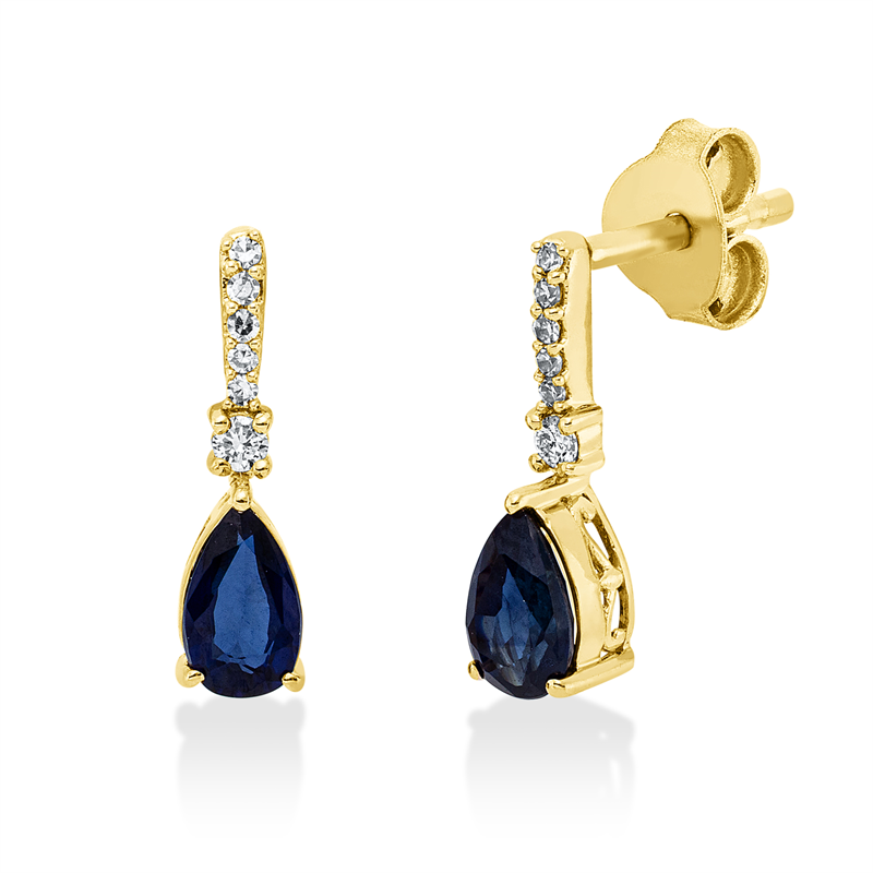 Ohrschmuck mit Saphir  aus 750/-18 Karat Gelbgold mit 12 Diamanten 0