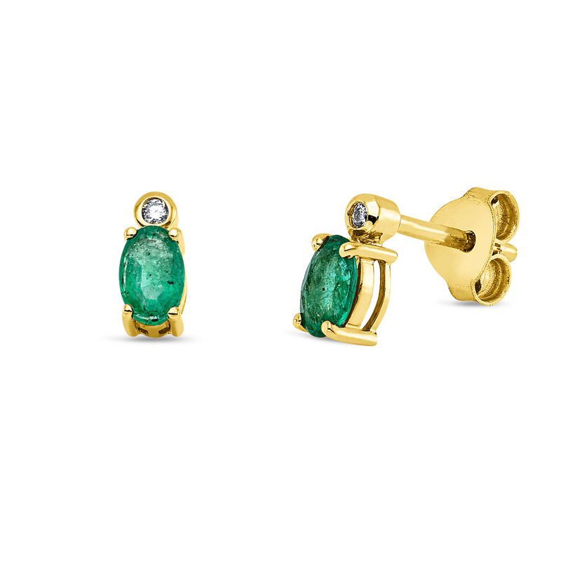 Ohrstecker mit Smaragd  aus 750/-18 Karat Gelbgold mit 2 Diamanten 0