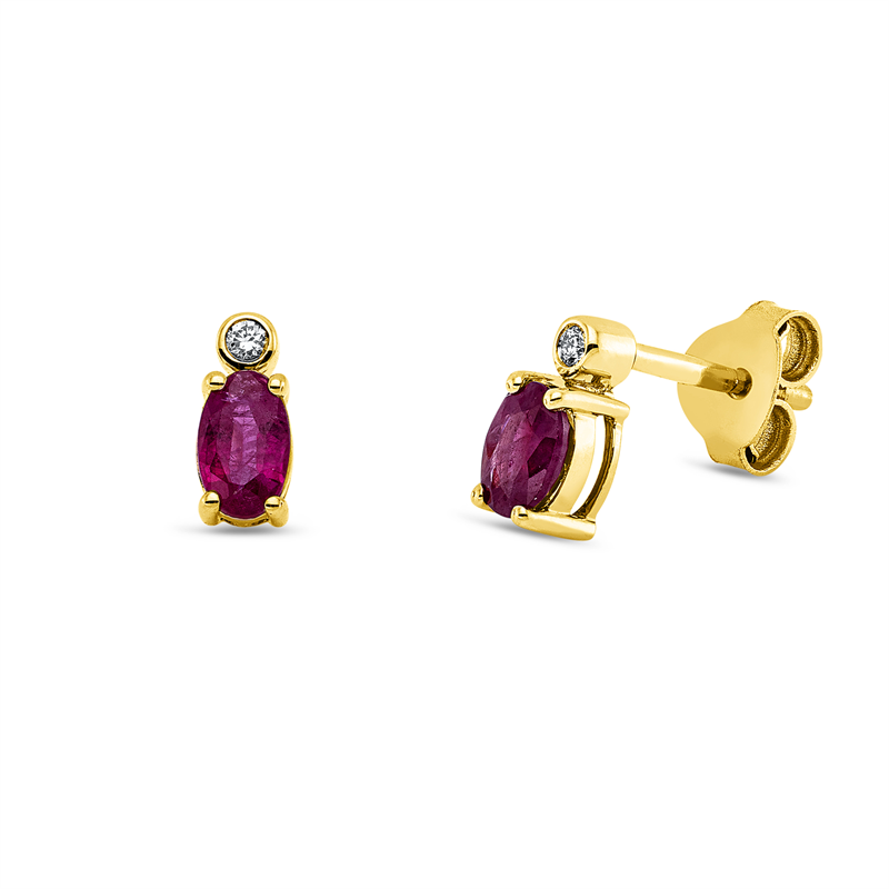 Ohrstecker mit Rubin  aus 750/-18 Karat Gelbgold mit 2 Diamanten 0