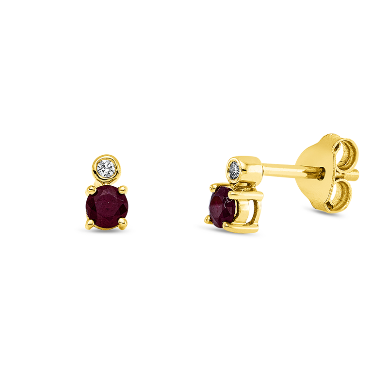 Ohrstecker mit Rubin  aus 750/-18 Karat Gelbgold mit 2 Diamanten 0