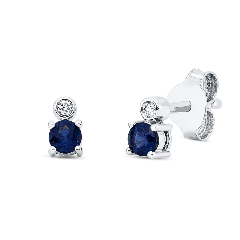 Ohrstecker mit Saphir  aus 750/-18 Karat Weißgold mit 2 Diamanten 0