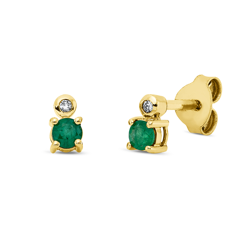 Ohrstecker mit Smaragd  aus 750/-18 Karat Gelbgold mit 2 Diamanten 0