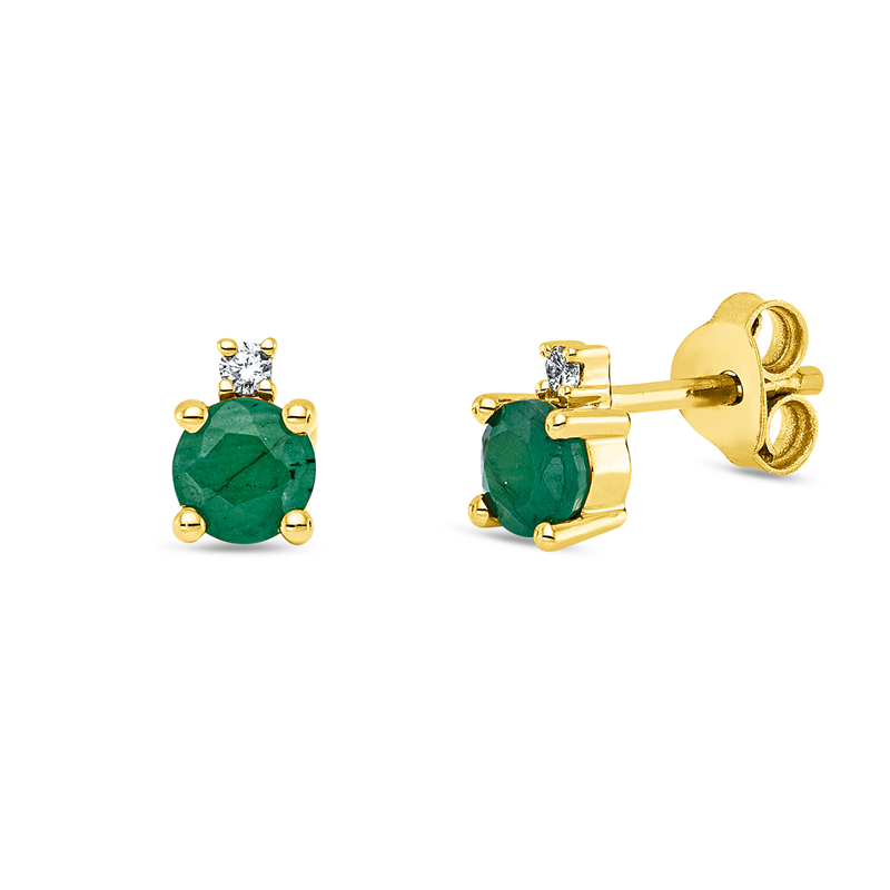 Ohrstecker mit Smaragd  aus 750/-18 Karat Gelbgold mit 2 Diamanten 0