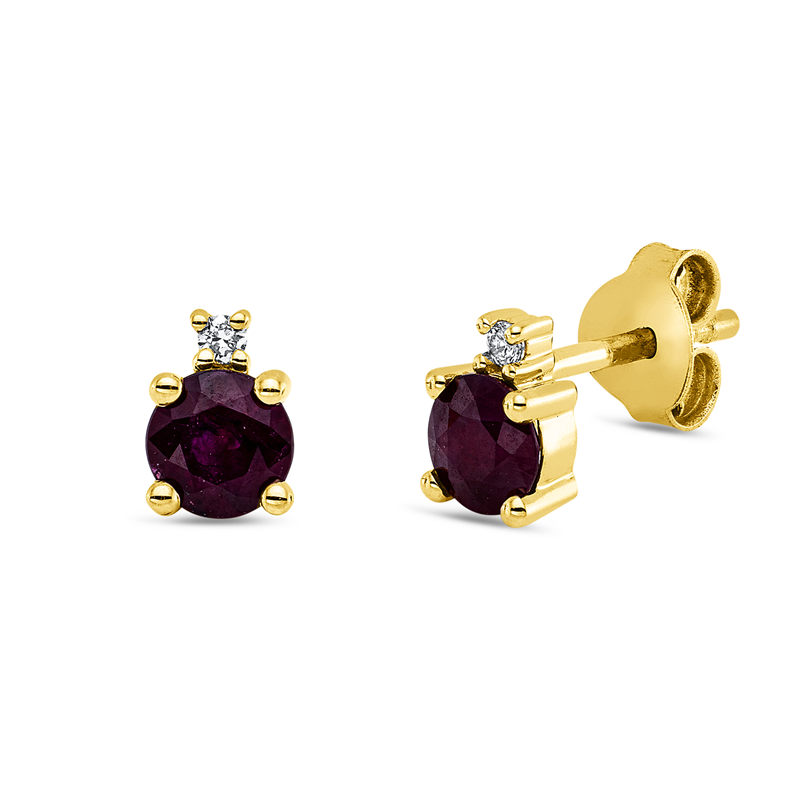 Ohrstecker mit Rubin  aus 750/-18 Karat Gelbgold mit 2 Diamanten 0