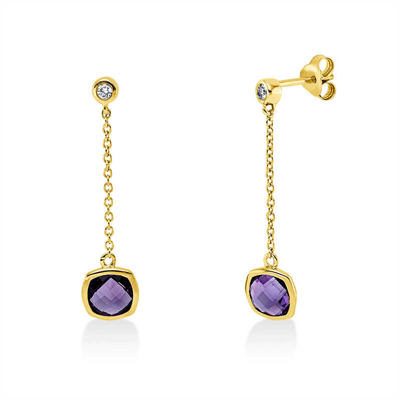 Ohrschmuck mit Amethyst  aus 750/-18 Karat Gelbgold mit 2 Diamanten 0