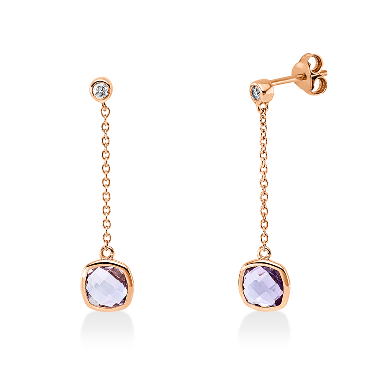 Ohrschmuck mit Amethyst  aus 750/-18 Karat Rotgold mit 2 Diamanten 0