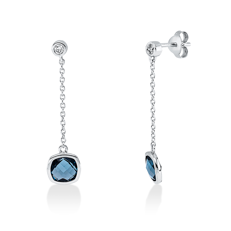 Ohrschmuck mit Topas  aus 750/-18 Karat Weißgold mit 2 Diamanten 0