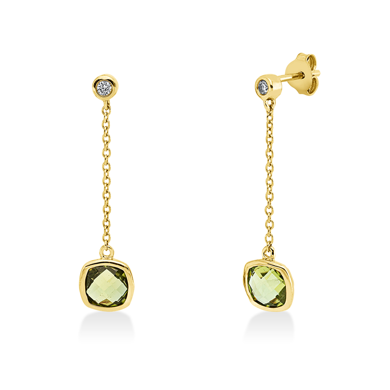 Ohrschmuck mit Peridot  aus 750/-18 Karat Gelbgold mit 2 Diamanten 0