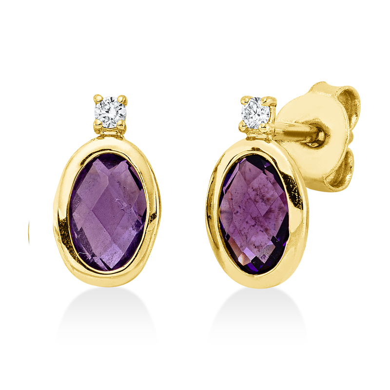 Ohrstecker mit Amethyst  aus 750/-18 Karat Gelbgold mit 2 Diamanten 0
