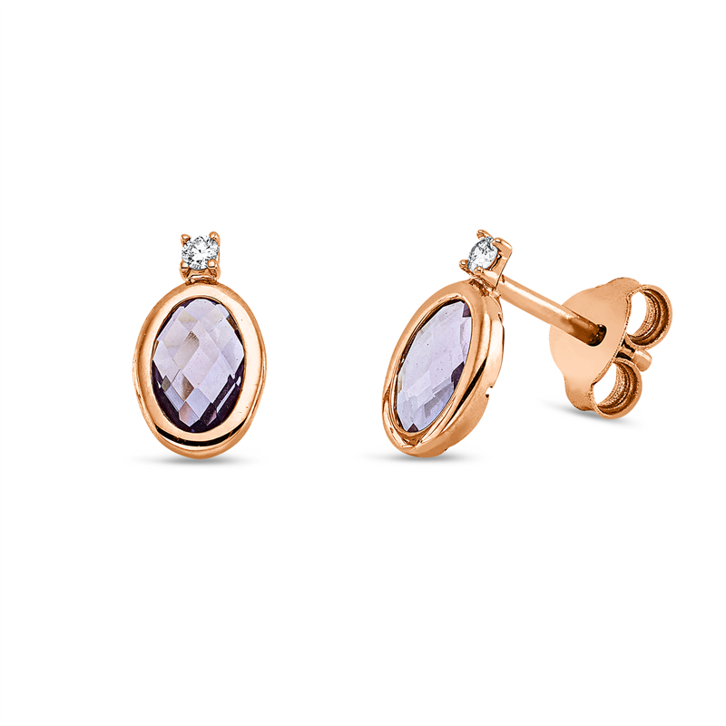 Ohrstecker mit Amethyst  aus 750/-18 Karat Rotgold mit 2 Diamanten 0