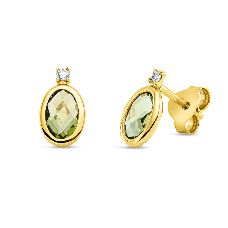 Ohrstecker mit Peridot  aus 750/-18 Karat Gelbgold mit 2 Diamanten 0