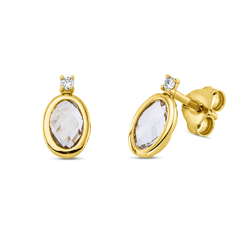 Ohrstecker mit Amethyst  aus 750/-18 Karat Gelbgold mit 2 Diamanten 0