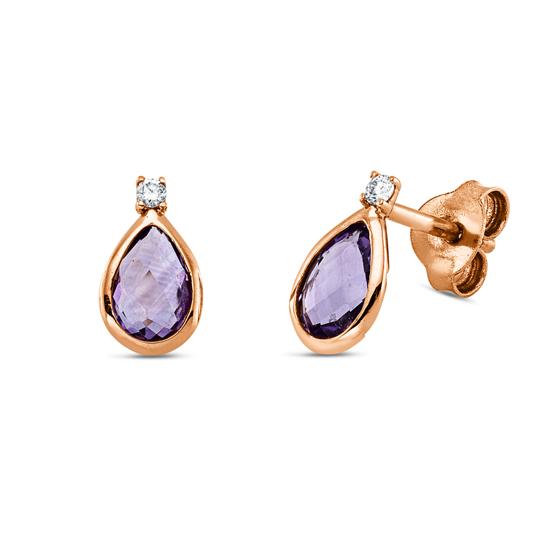 Ohrstecker mit Amethyst  aus 750/-18 Karat Rotgold mit 2 Diamanten 0