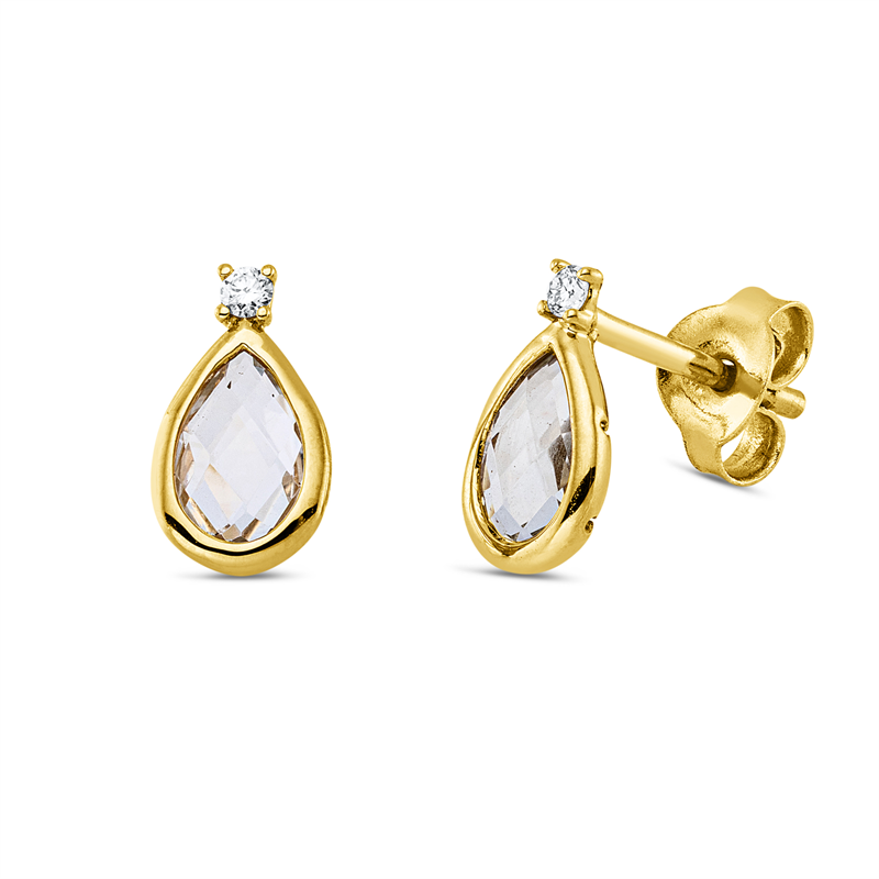 Ohrstecker mit Amethyst  aus 750/-18 Karat Gelbgold mit 2 Diamanten 0
