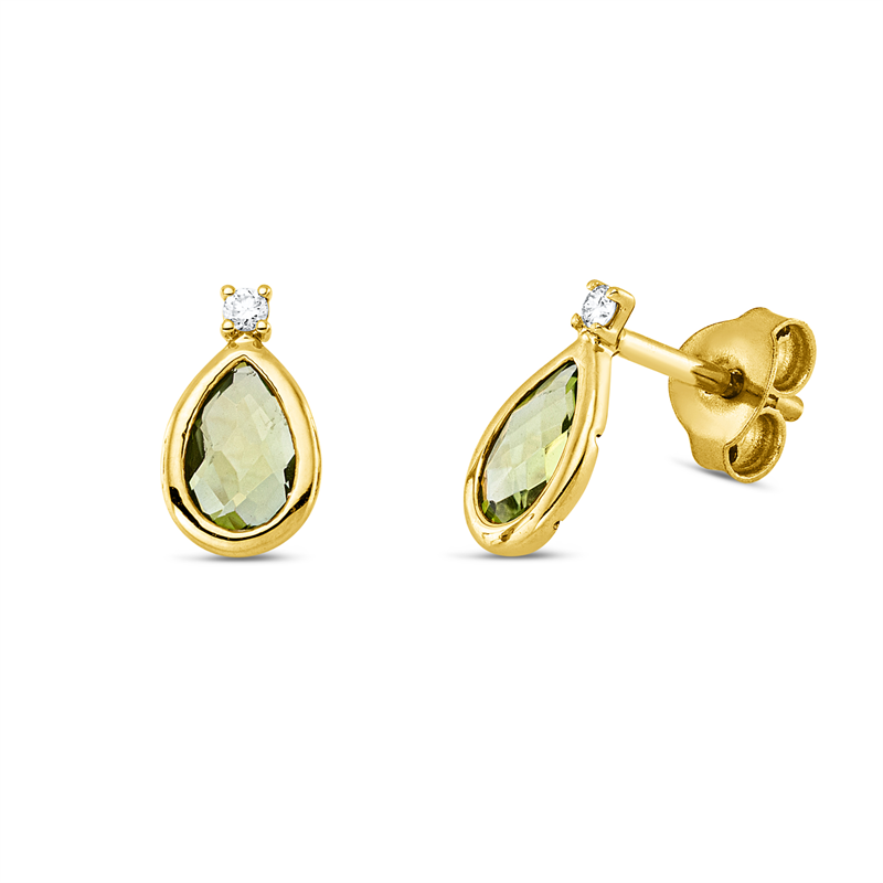 Ohrstecker mit Peridot  aus 750/-18 Karat Gelbgold mit 2 Diamanten 0