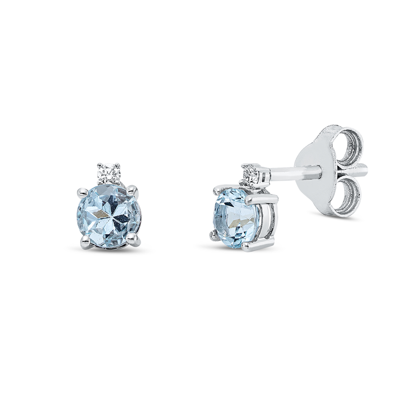 Ohrstecker mit Aquamarin  aus 750/-18 Karat Weißgold mit 2 Diamanten 0